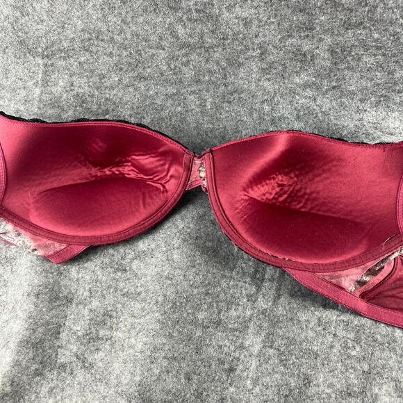 Adrienne Vittadini Dark red black floral bra with black lace trim 38D - Picture 3 of 7